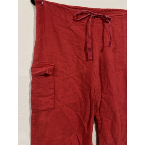 Vintage Y2K Wrapper Low Rise Linen Wide Leg Crop Pants Cargo Pedal Pusher Red‎ - Picture 3 of 16